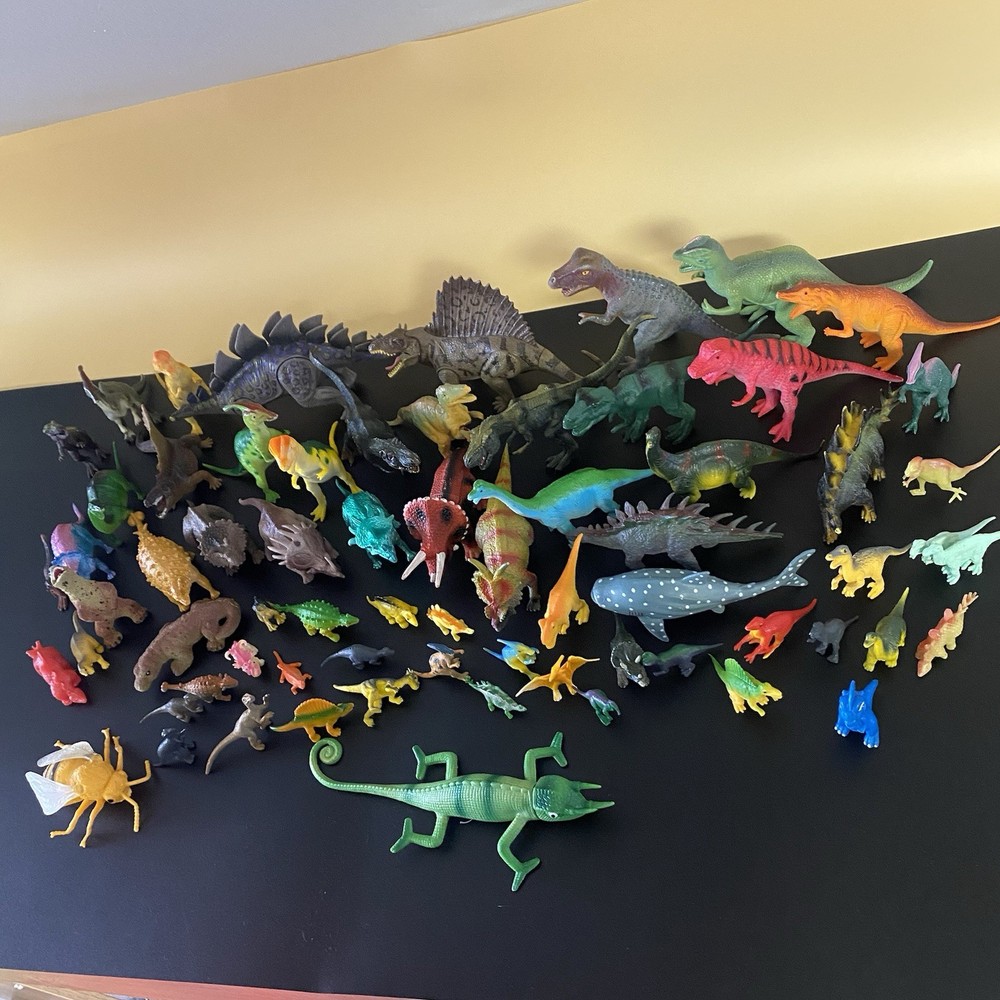 Lot 60+ Vintage Plastic Dinosaur Figures Mixed Prehistoric Toy Bundle Bulk