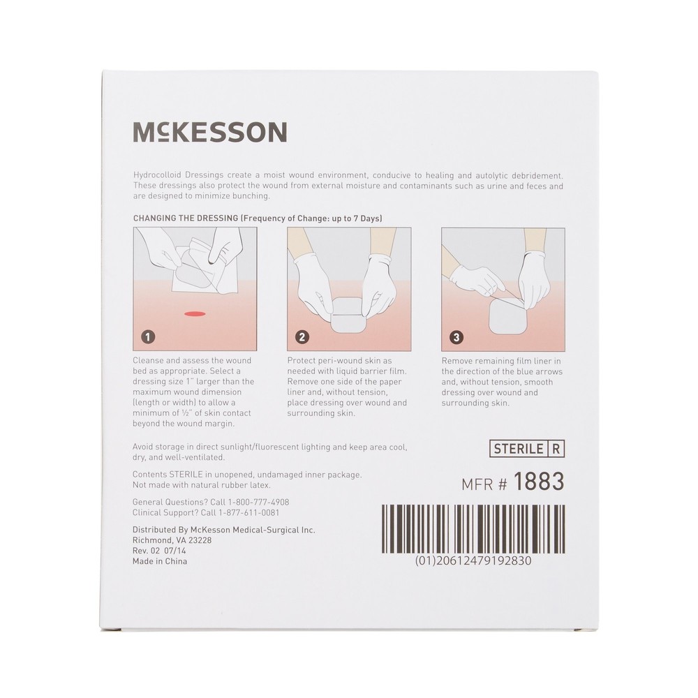 McKesson Thin Hydrocolloid Dressing 4 x 4" Square Thin 1883 10 per Box