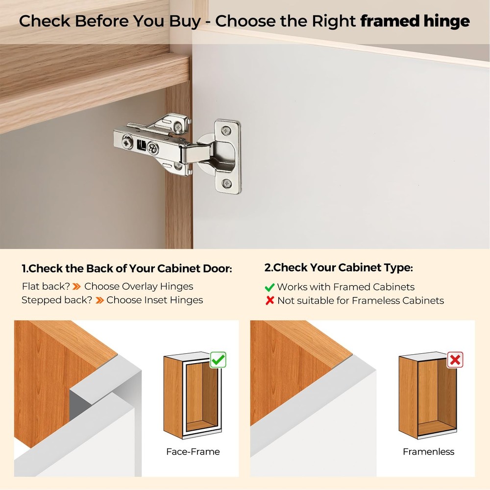 2 Pack Concealed Hinges, Kitchen Cabinet Soft Close, Full Overlay, Silver