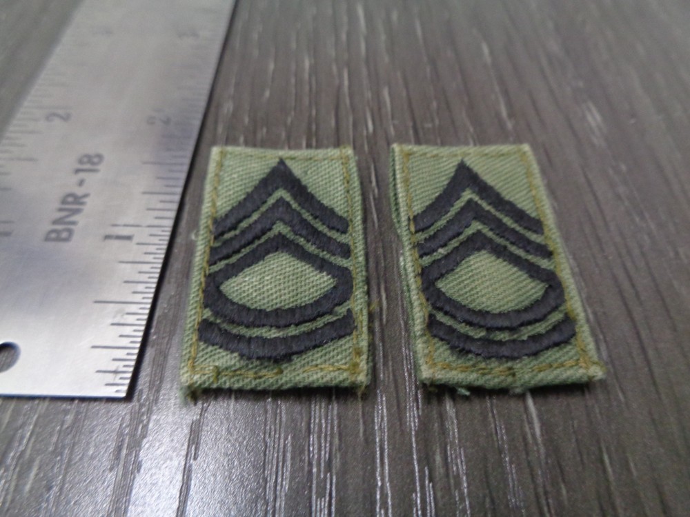 OD GREEN USMC E7 GUNNERY SERGEANT COLLAR PATCH SETS USED FADDED