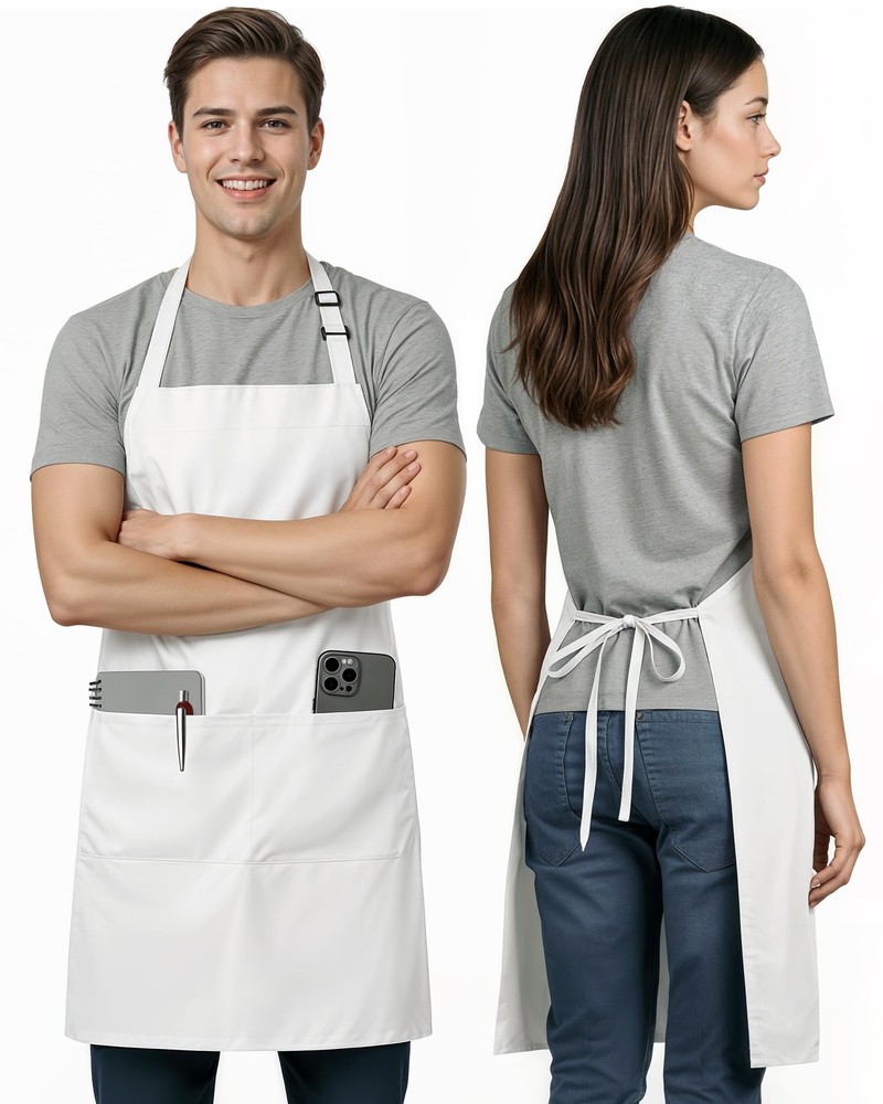 Utopia Kitchen 1 Pack Bib Apron, Adjustable Cooking Apron with 2 1, White
