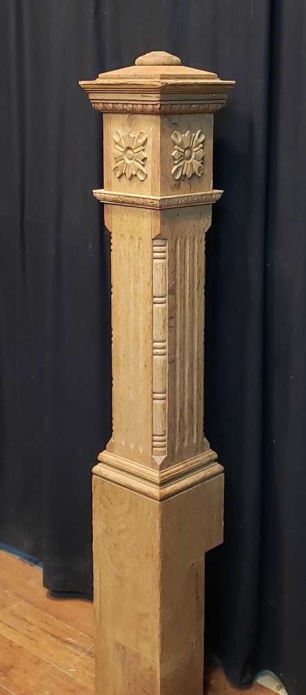 Restored Ornate Solid Oak Newel Post 54 1/2" by 7 1/2" GA9704
