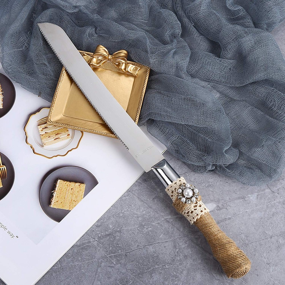 2 PCS Set Rustic Wedding Cake Knife Serving Parties Anniversaries