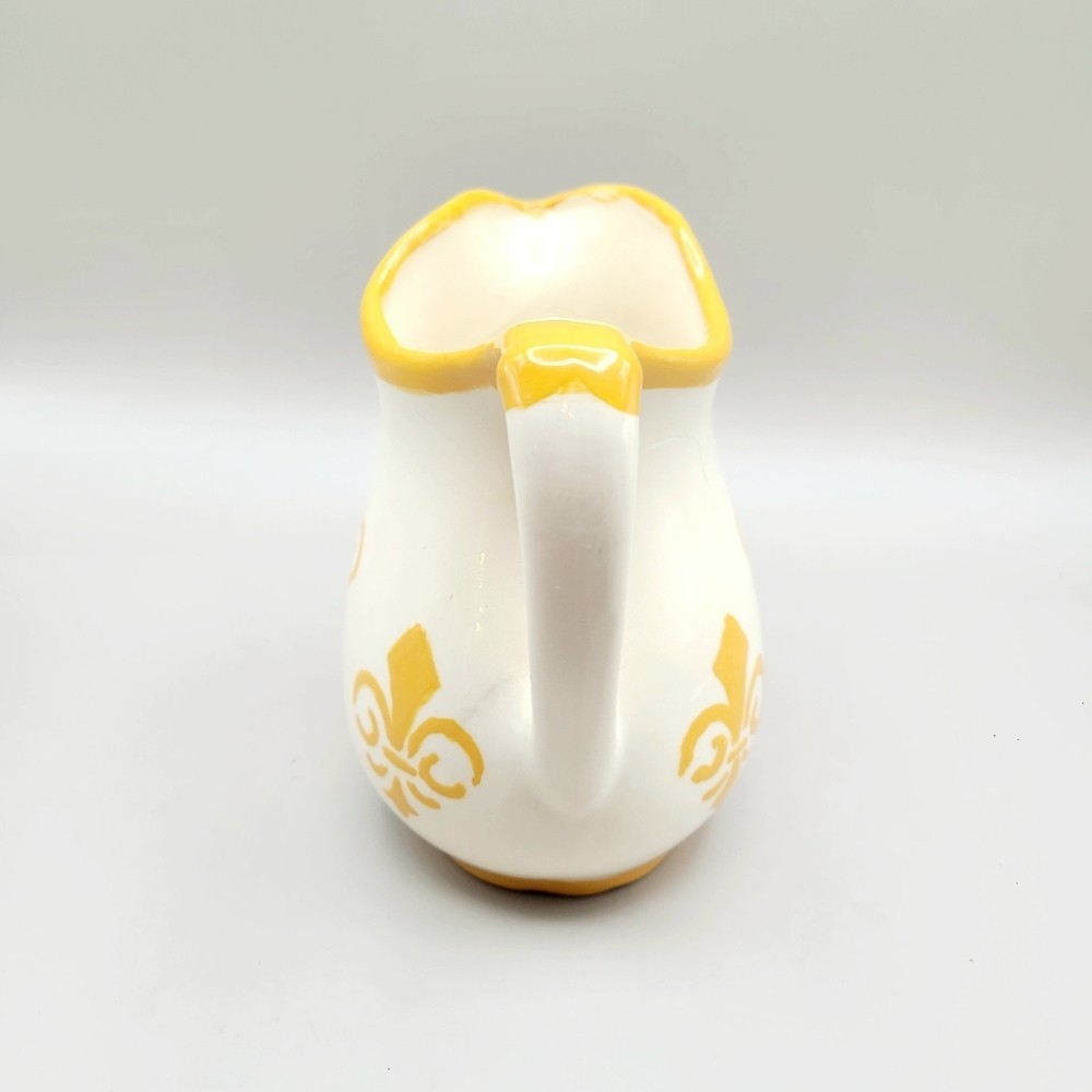 Handcrafted Gold & White Fleur-de-Lis Pitcher