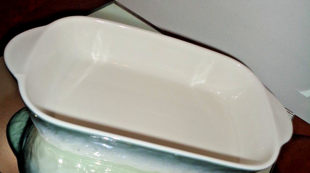 Set of 2 Green & Gray Ceramic Rectangular Baking Roasting Stackable Pan 9X5.5X1"