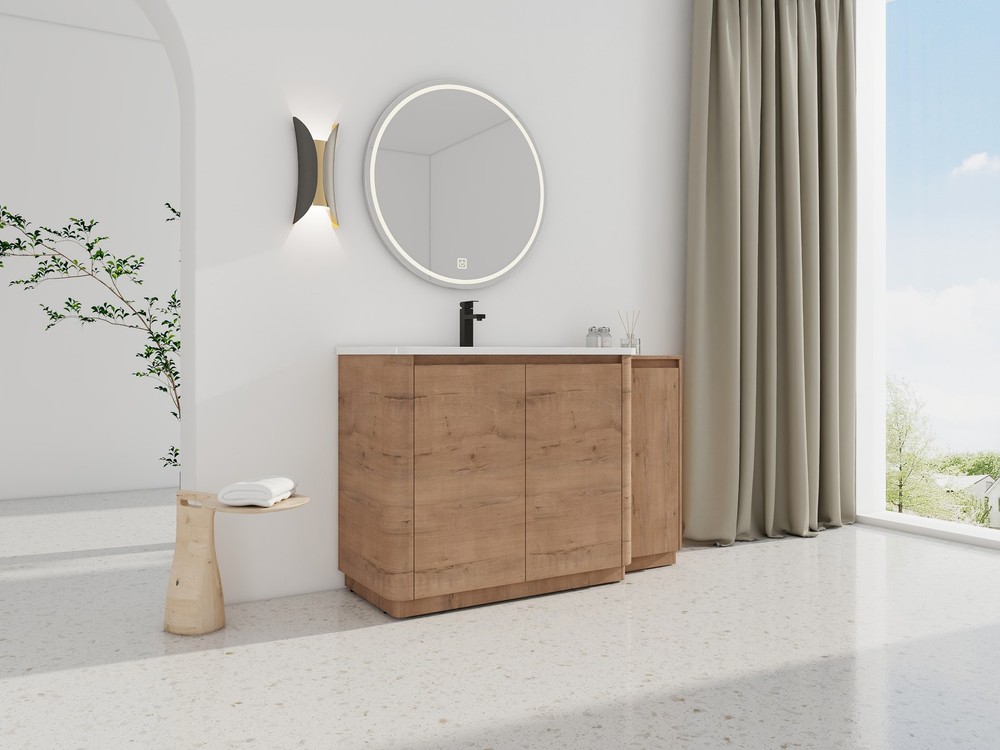 52'' Freestanding Bathroom Vanity with White Ceramic Sink, and 1-Small Storage