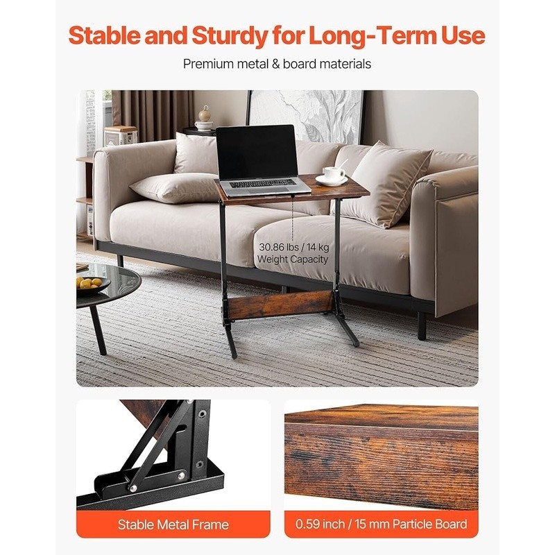Foldable C Shaped Side Table Space Saving Portable End Stand Adjustable Legs New