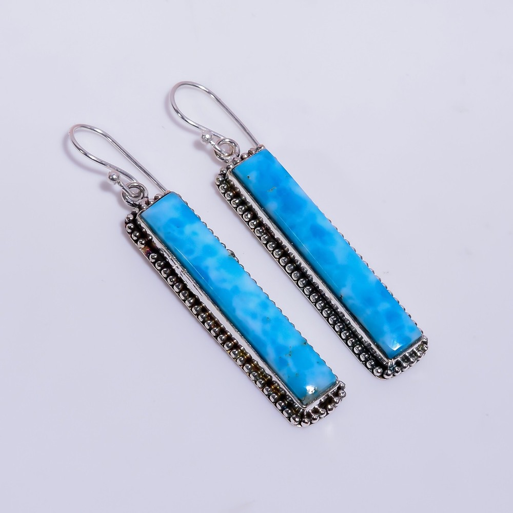 Natural Larimar Earring Solid 925 Sterling Silver Gemstone Earring MO**