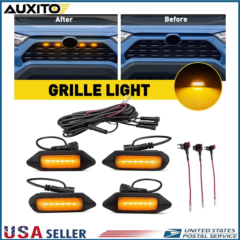 4Pcs Smoked Housing Amber LED Grille Lights for 2019-2024 Toyota RAV4 LE XLE SE