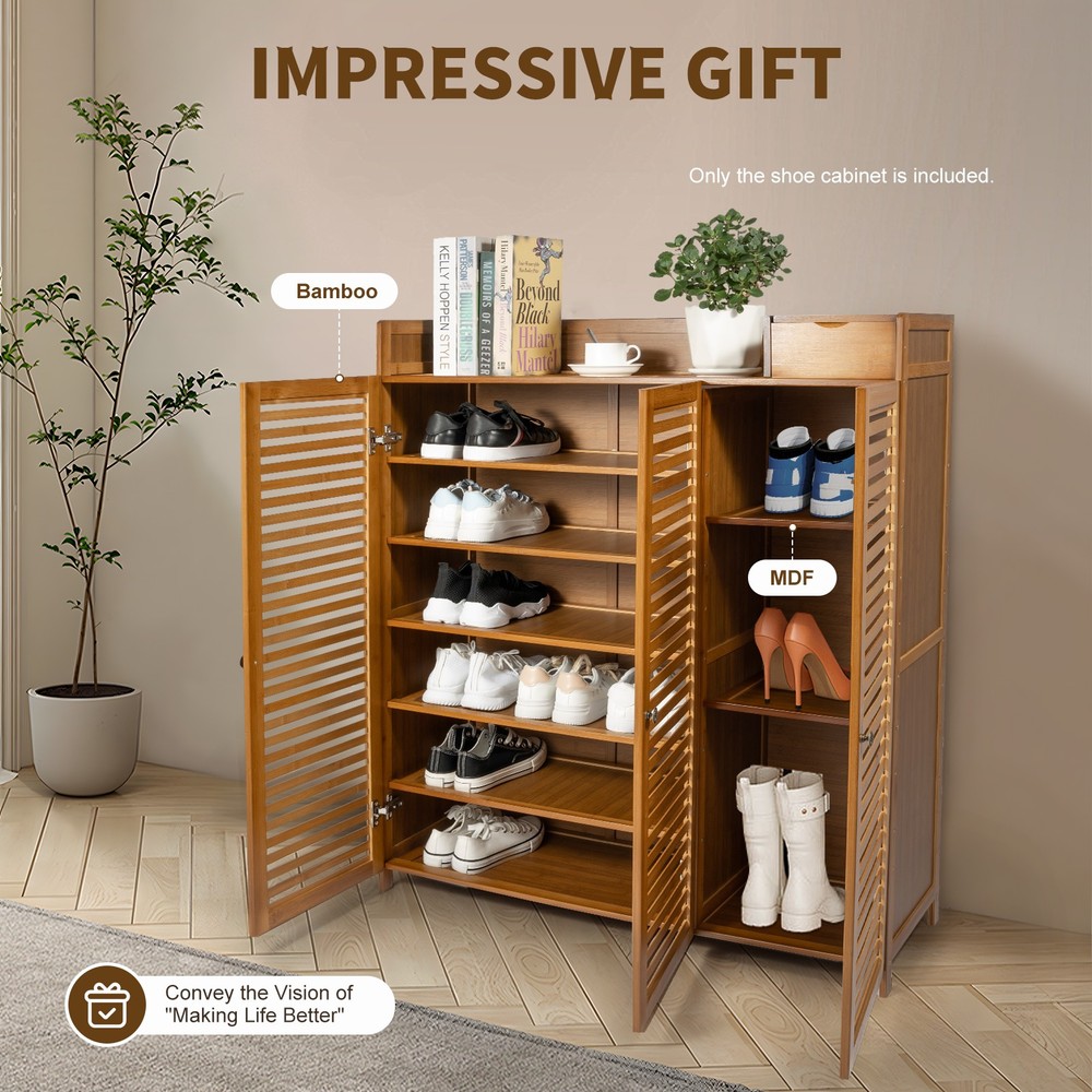 98*32*115cm Shoe Cabinet With Doors Floor Mount Rectangular Shoe Organizer
