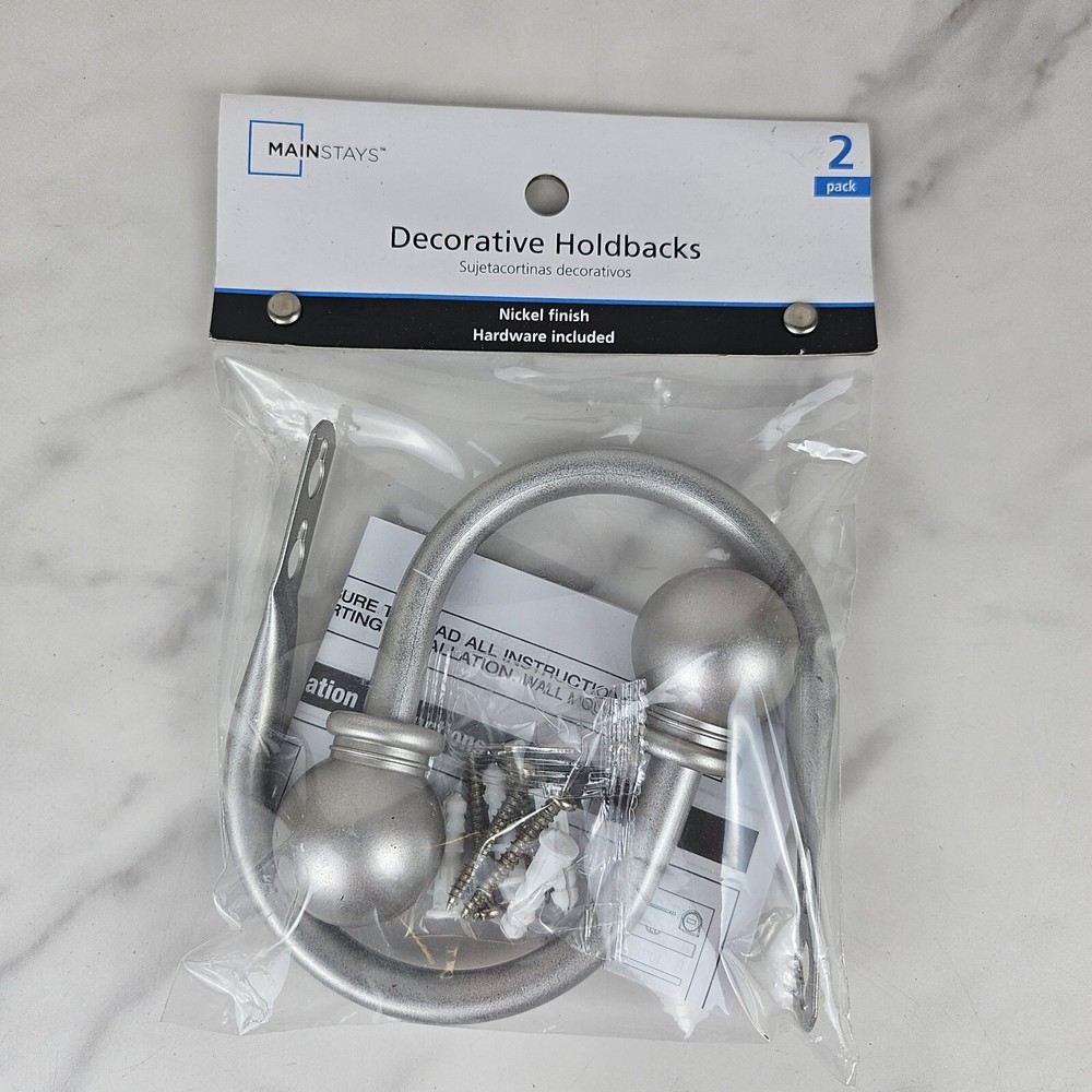 Mainstays Decorative Holdbacks for Curtains Nickel Finish 2 Pack