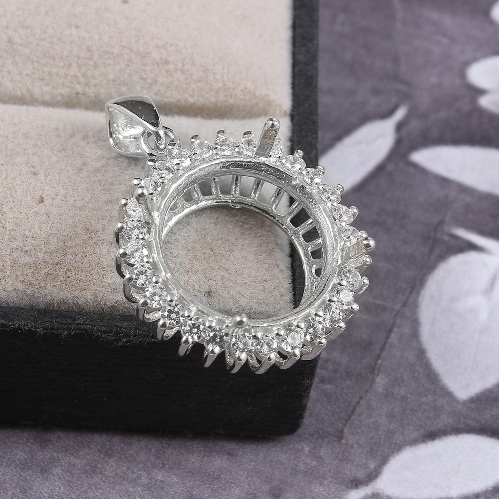Sterling Silver Mount Pendant Stone Setting Size 9X9 MM Round Pendant Setting
