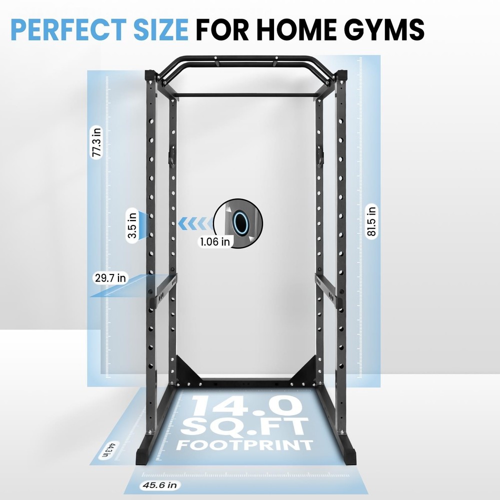 1200LBS Power Rack Black Multi-Function Squat Cage w/J-Hooks for Home/Gym