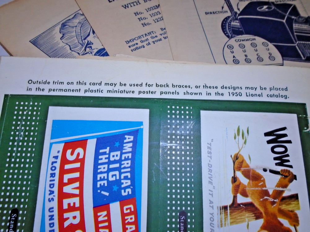 ASSEMBLING & OPERATING LIONEL TRAINS INSTRUCTIONS, 6 MINIATURE BILLBOARD SIGNS