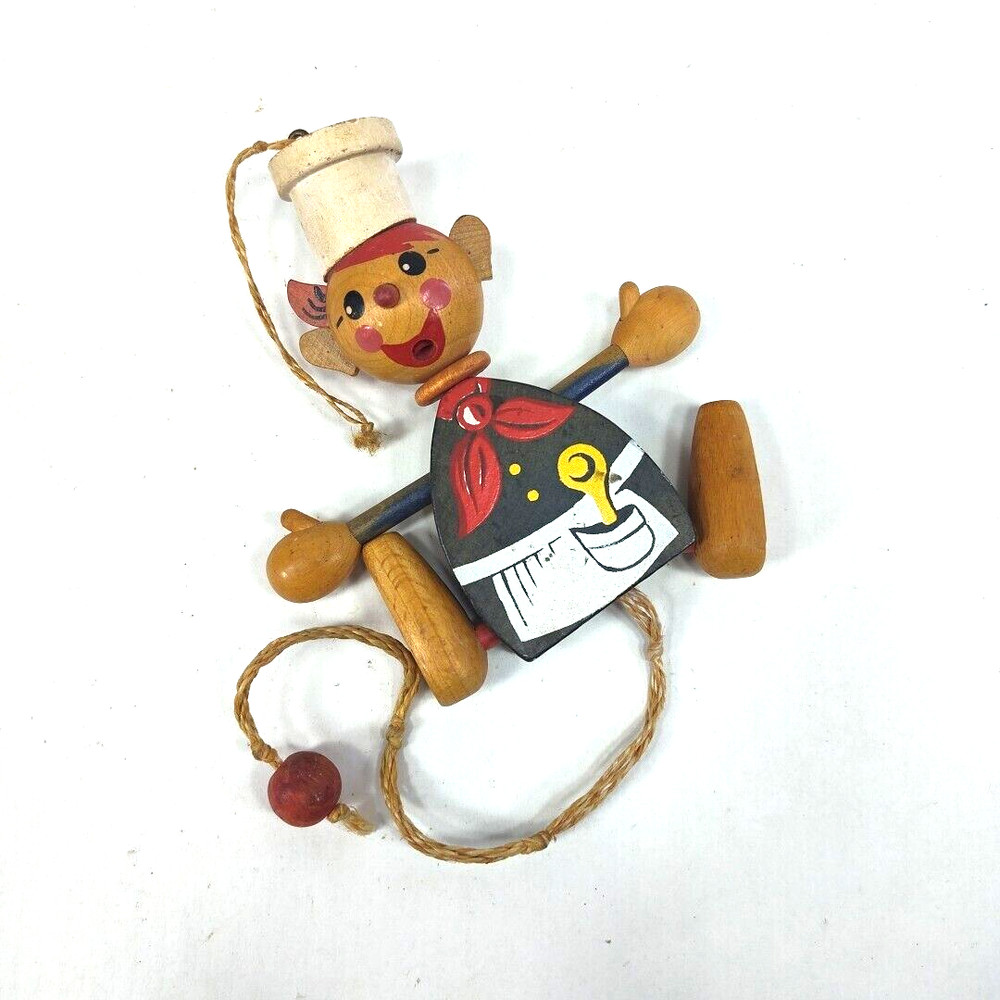Vintage 1963 Gregor Creations Chef Wooden Pull String Toy