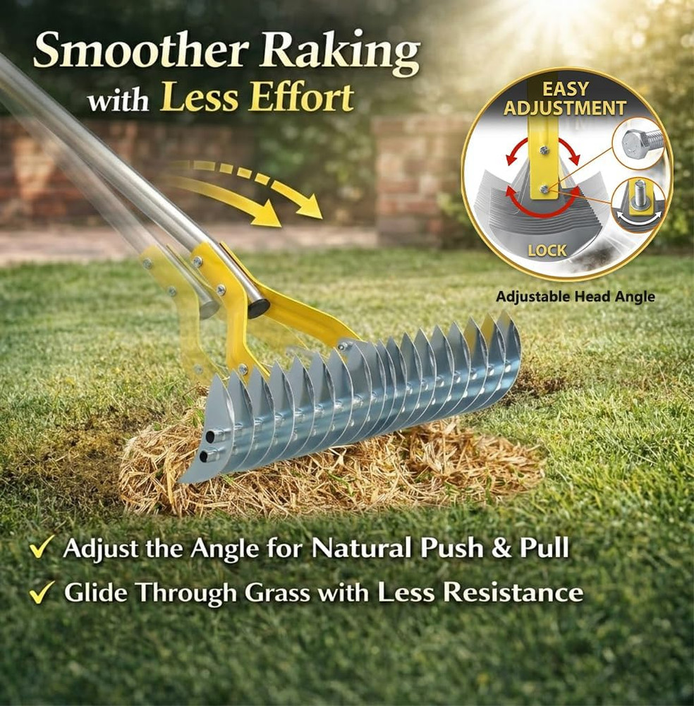 Manual Thatch Rake for Lawns - Effortless Dead Grass & Moss Removal Tool, Dual-A