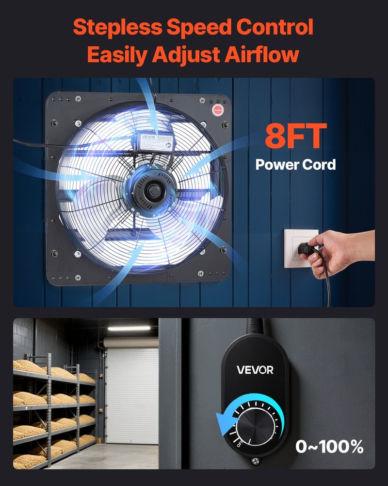 14 inch Shutter Exhaust Fan Wall Mounted Attic Vent Fan Variable Speed Con
