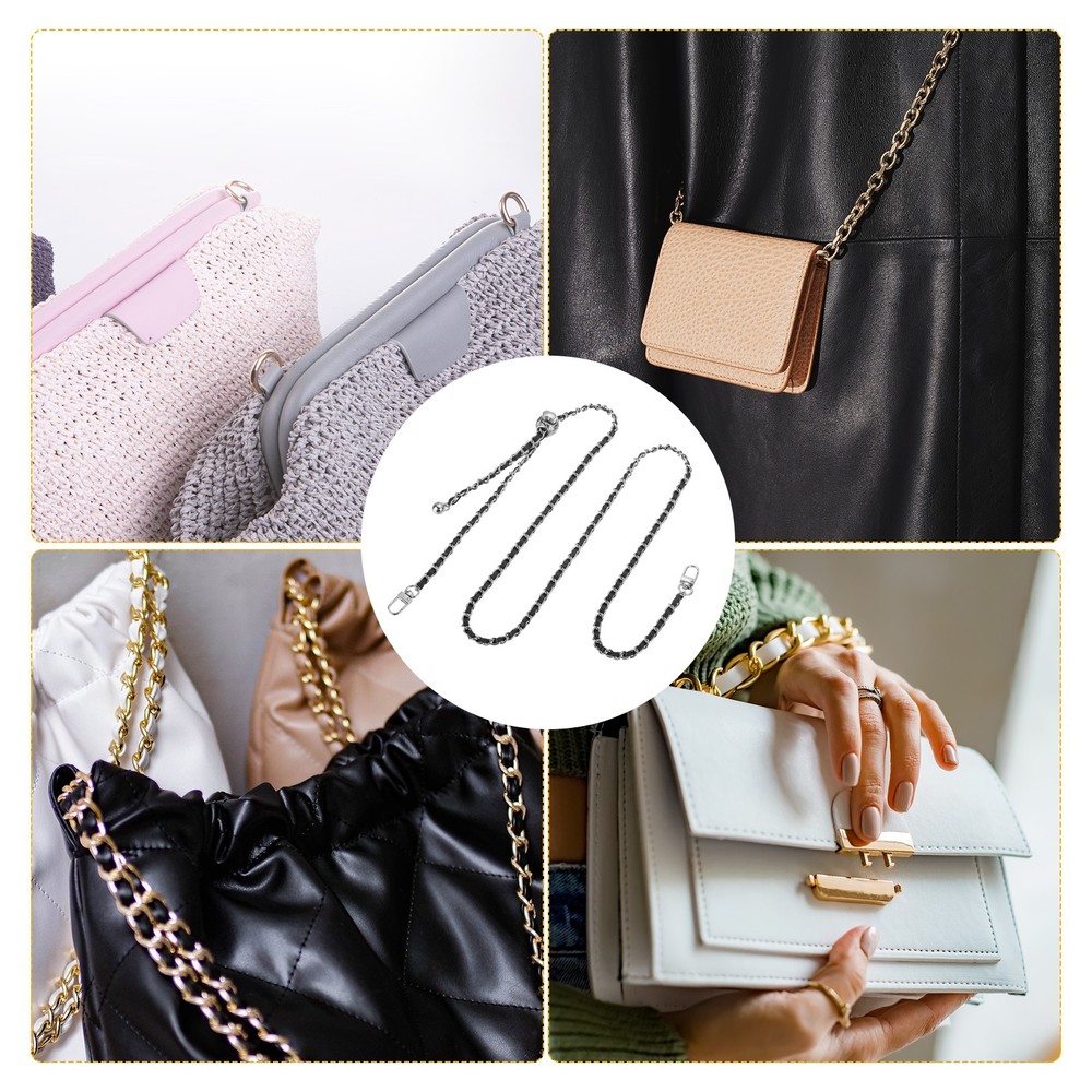 Purse Chain Strap, 53 Inch Adjustable Chains Strap Black/Silver