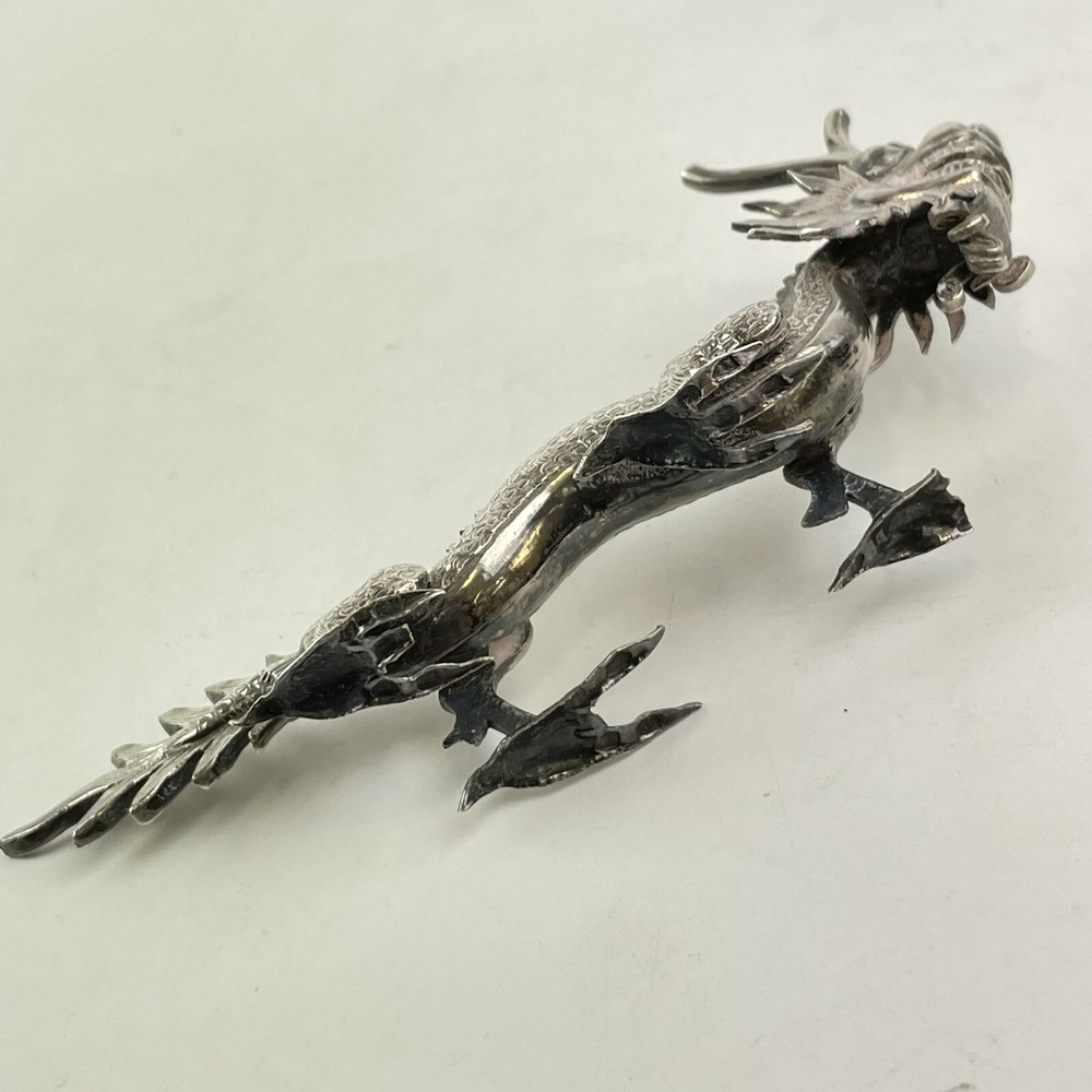 Antique Chinese Export Solid Silver Dragon Figures Miniature Possibly Wang Hing