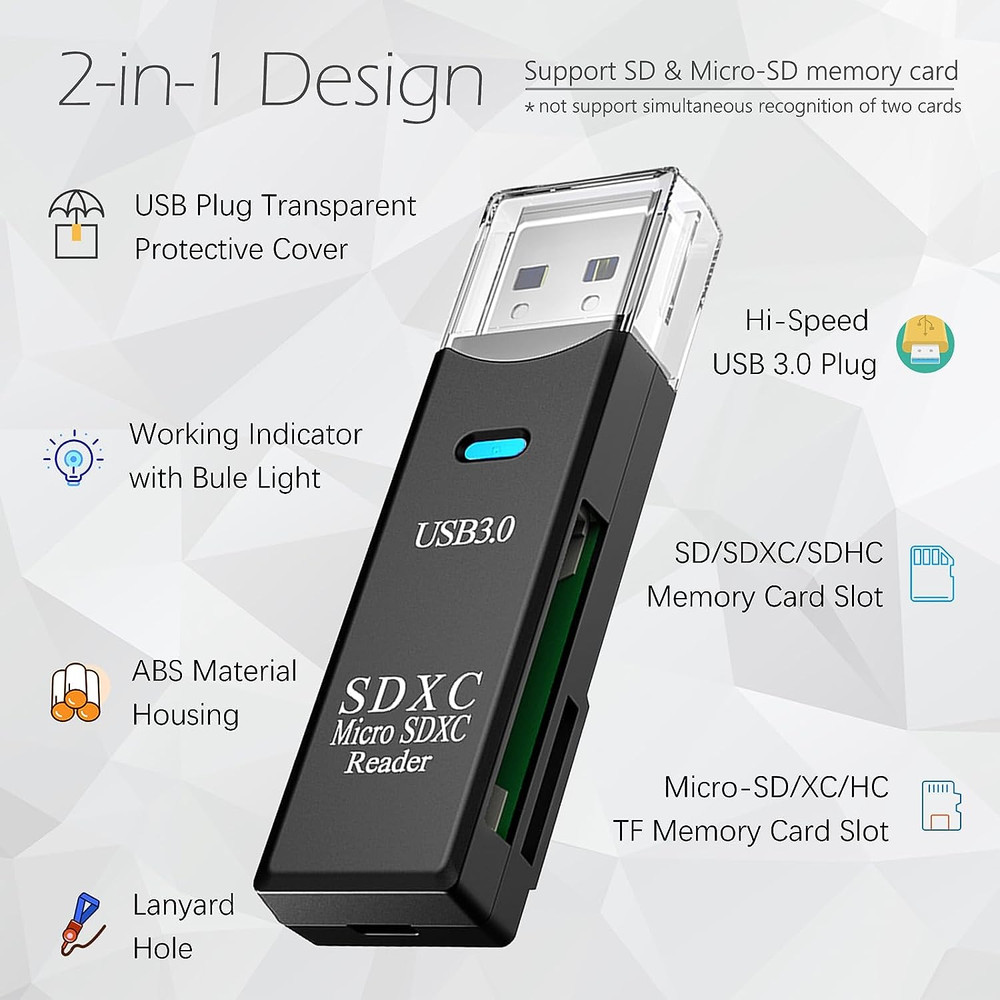 USB3.0 Micro SD Card Reader, 5Gbps 2-In-1 SD Card Reader to USB Adapter, Mem...
