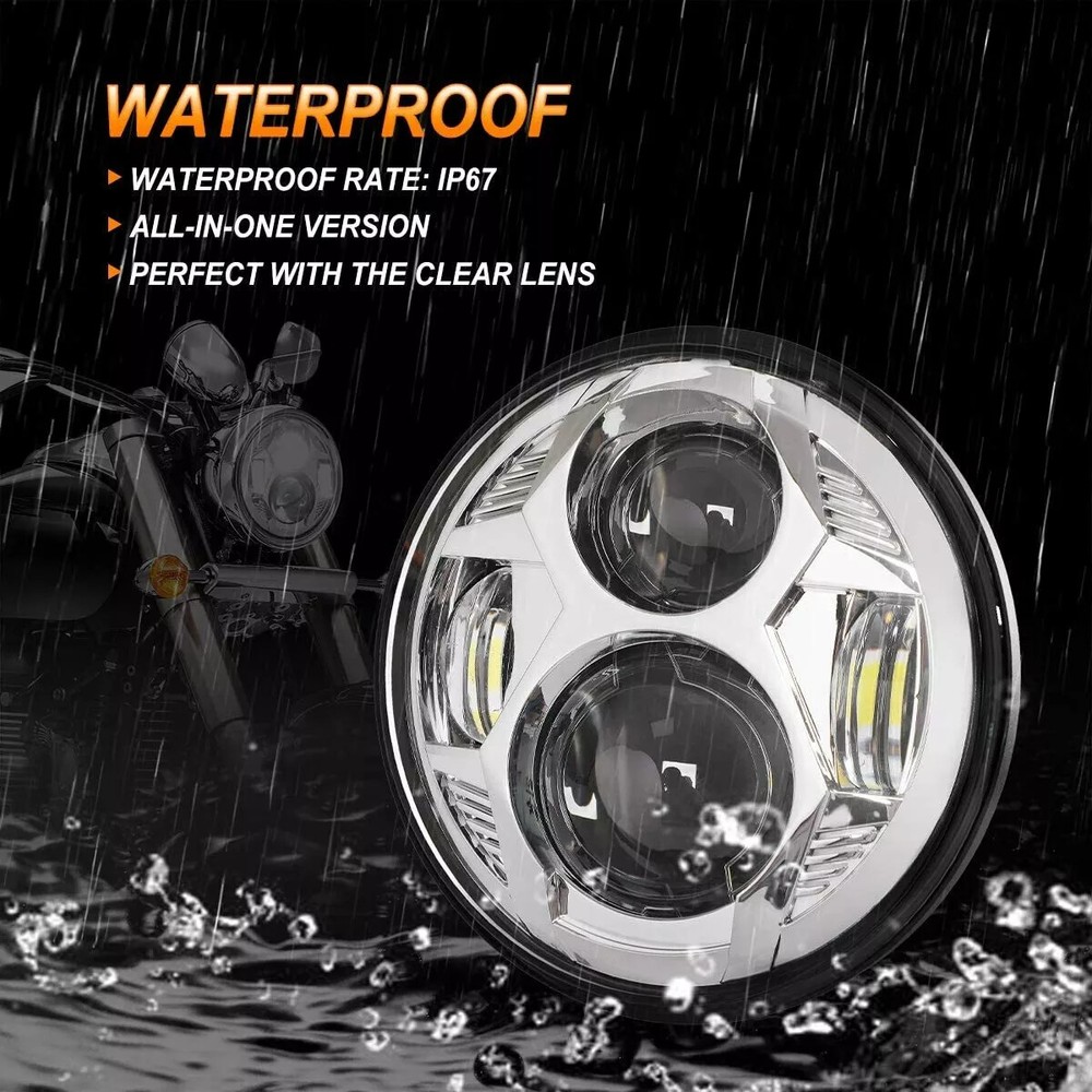 SPIDER 5.75 INCH CHROME PROJECTION DAYMAKER LED LIGHT BULB HEADLIGHT for Harley