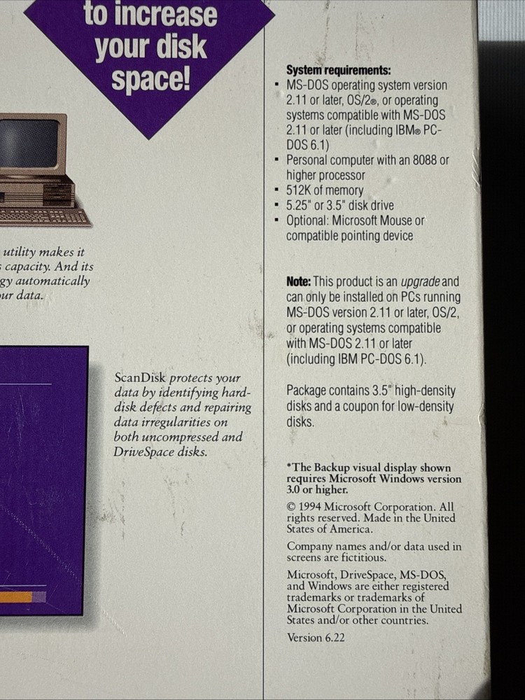 Microsoft MS-DOS 6.22 Upgrade Original in Box, 4 Disks & User Guide Untested