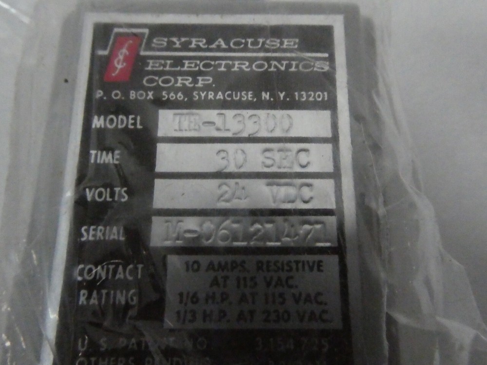 Syracuse Electronics TE13300 Time Delay Relay 24v-dc