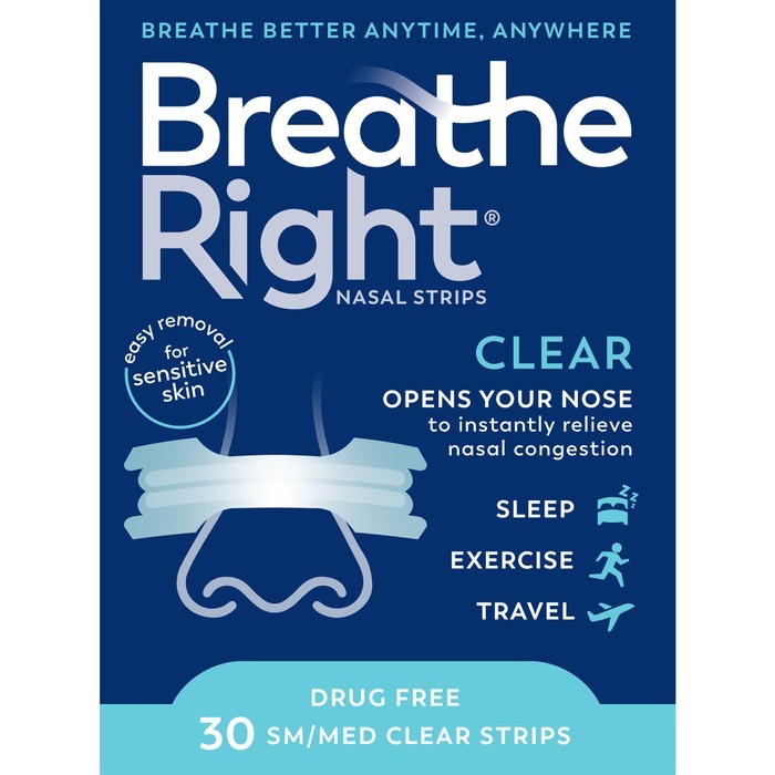 Breathe Right Clear Nasal Strips, Small/Medium 30 Count