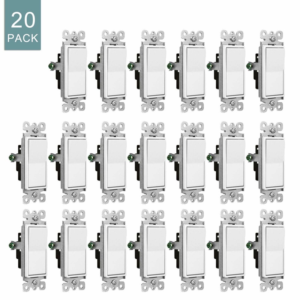 20 Pk Rocker Light Switch Wall - Single Pole Decorator Paddle Switch White NEW