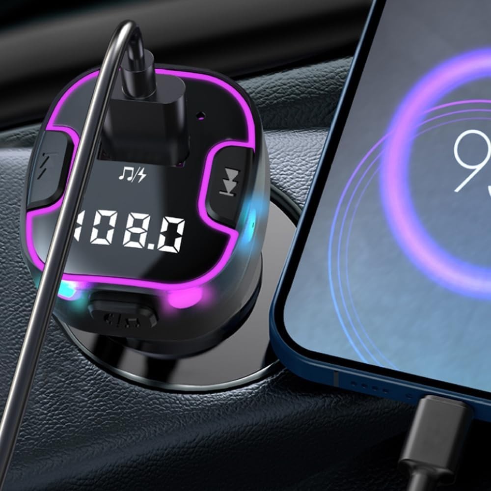 Multi-Functional Bluetooth FM Transmitter with Fast Charging & Ambient Lighting