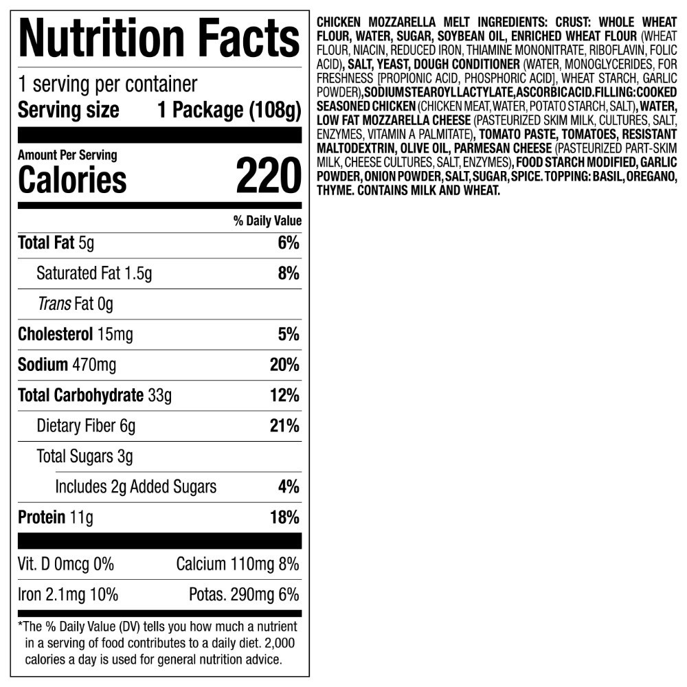 Chicken Mozzarella Lunch Melt 12 Pack Protein Packed Meal Easy