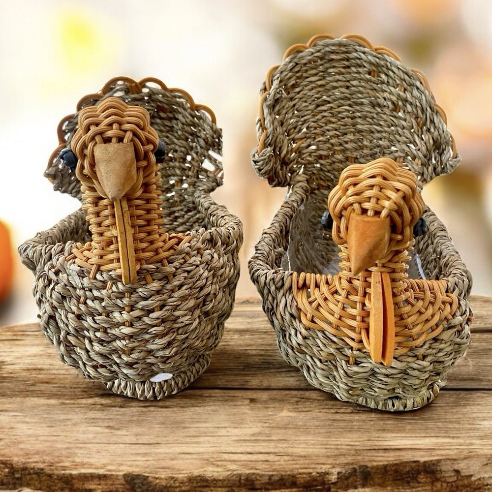 2 Rustic Turkey Baskets Thanksgiving Decor (1 Plastic Liner ) Fruit Bread