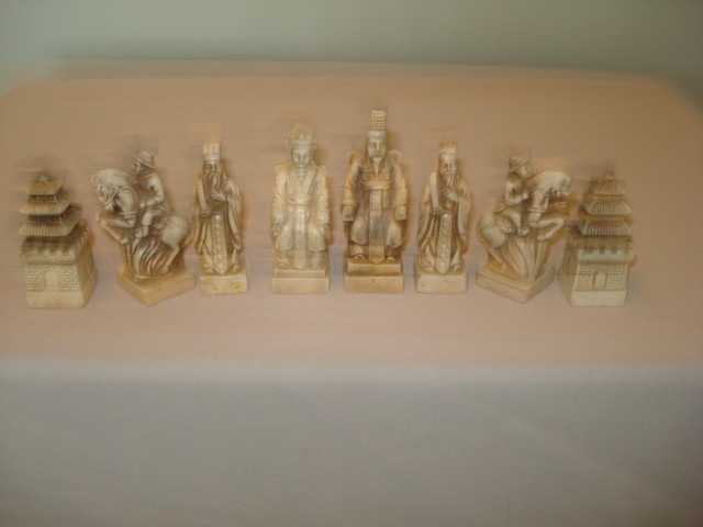 HAND CARVED BONE CHESS SET ASIAN THEME
