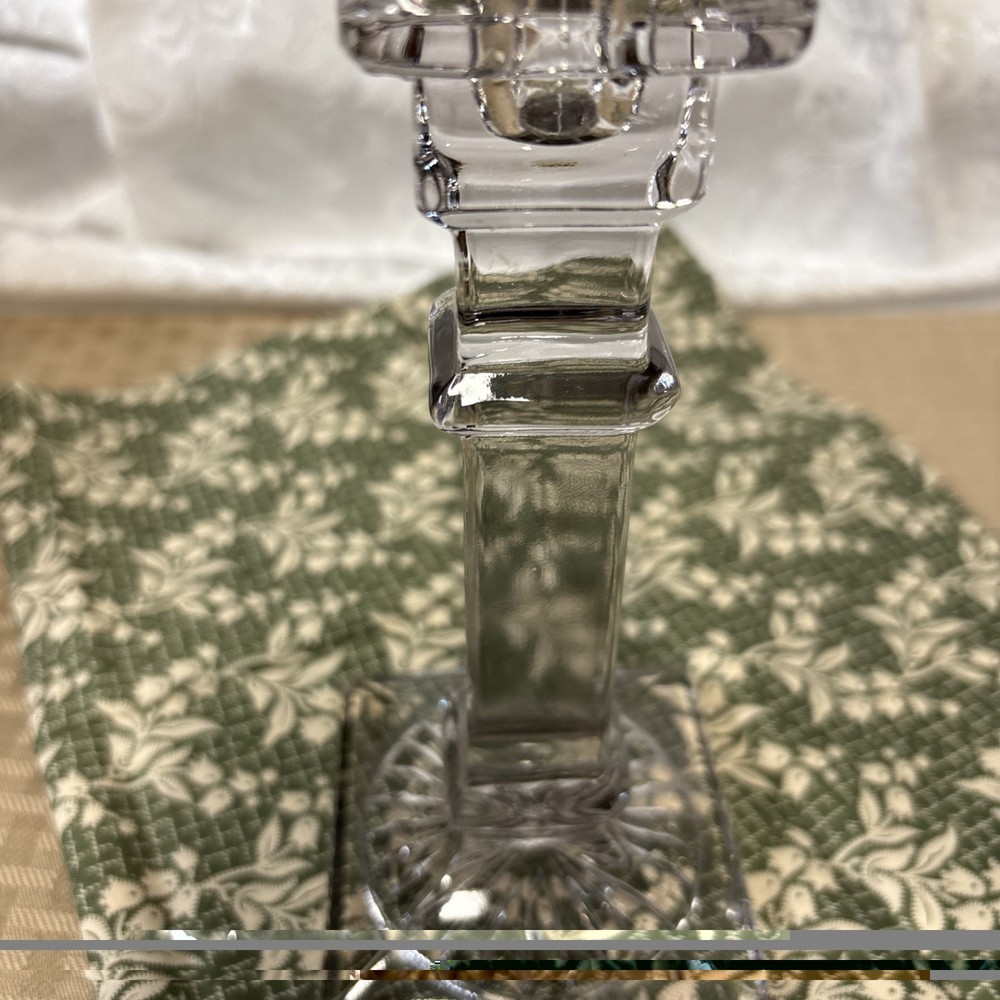 Clear Pressed Glass Candlestick Holder Sunburst Pattern Decorative 8 Inch