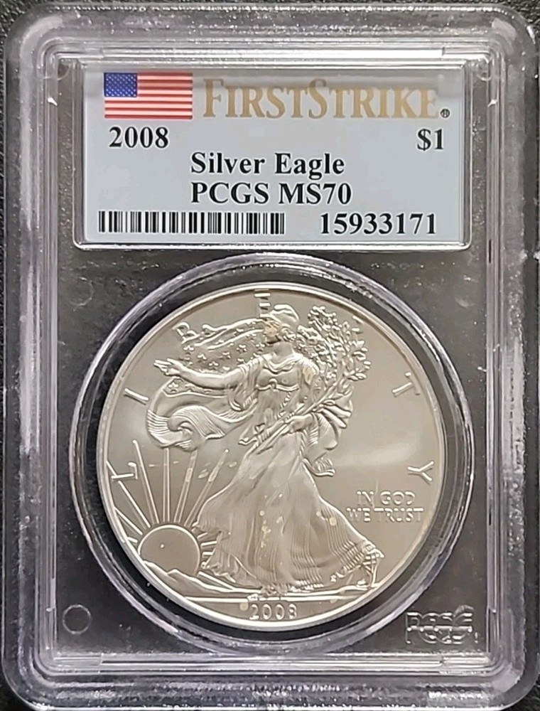 2008 PCGS MS70 AMERICAN SILVER EAGLE - FIRST STRIKE