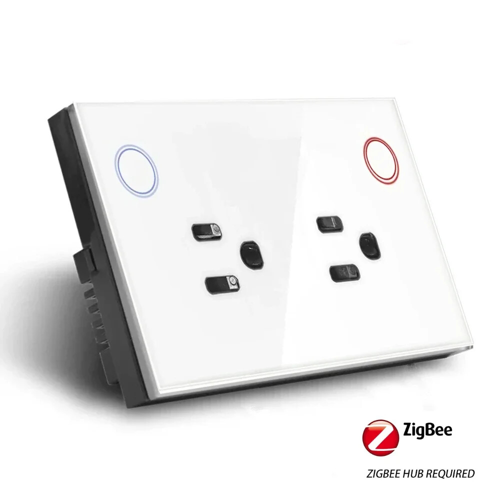 Melery Zigbee Tuya Smart Wall Plug Socket Glass Panel 16A US Electrical Socket