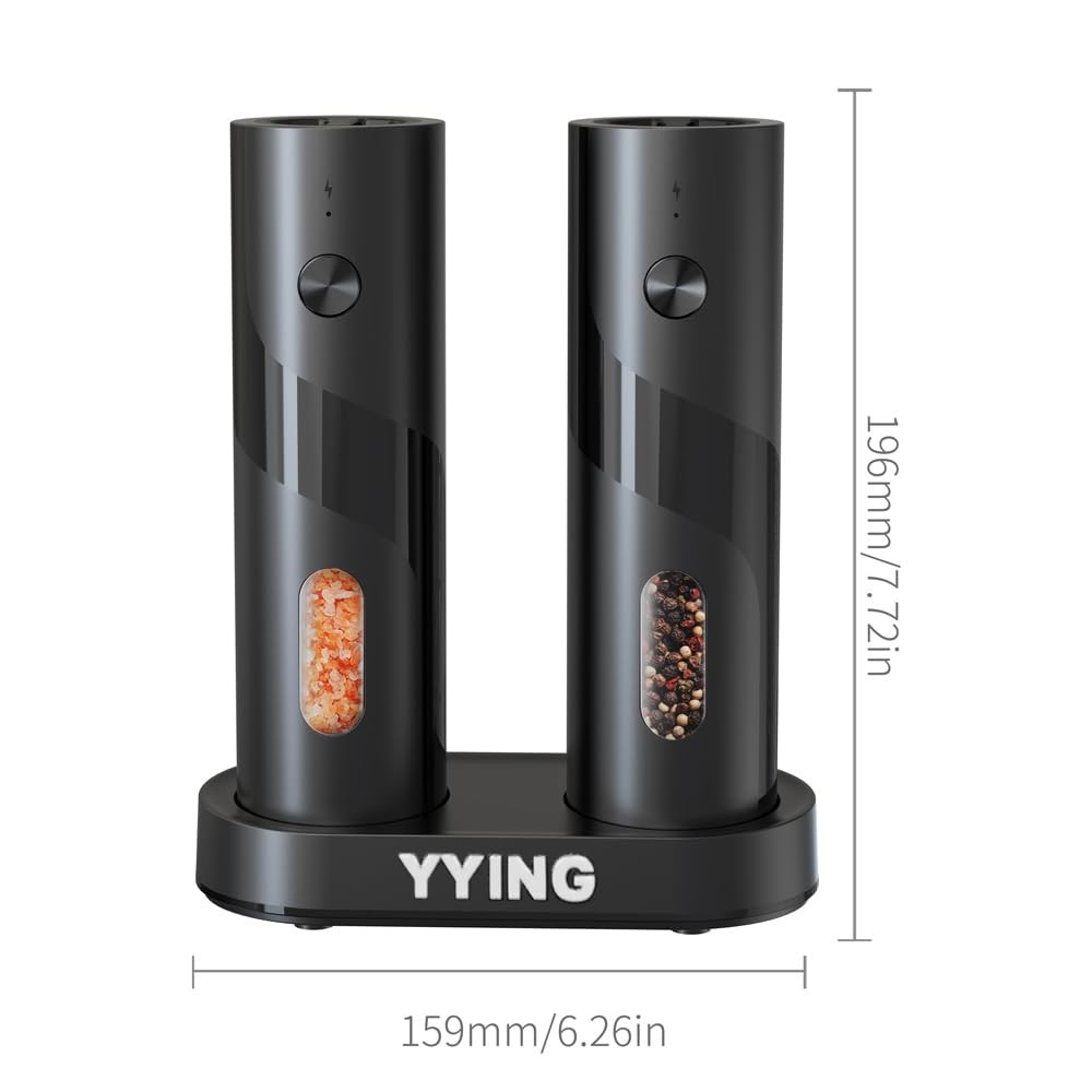 Salt and Pepper Grinder Set, Automatic Pepper Mill Grinder with Charging Base...