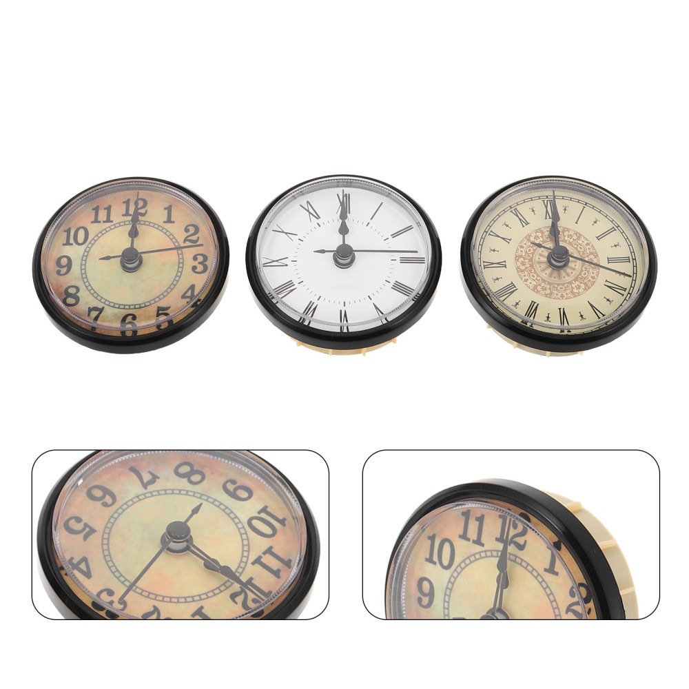 3 Pcs Embedded Quartz Clock Inserts Round Movement Mechanism Kit
