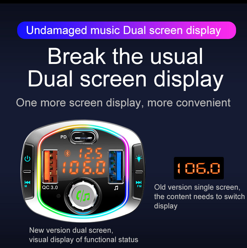 Car Bluetooth FM Transmitter MP3 U Disk Player Adapter Car Fast Dual USB Charger