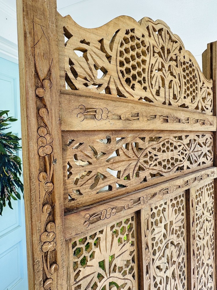 Vintage Boho Teak Room Divider 3 Panels