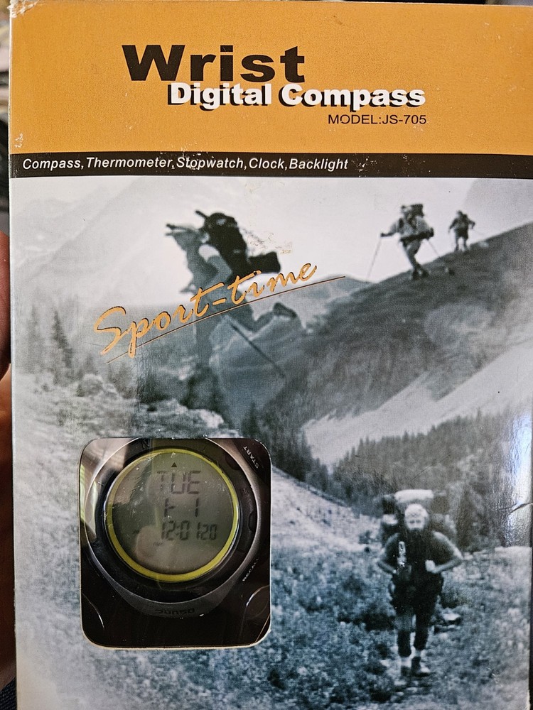 Digital Compass Watch JS-705, Stopwatch, Thermometer, Backlight, Black Silver