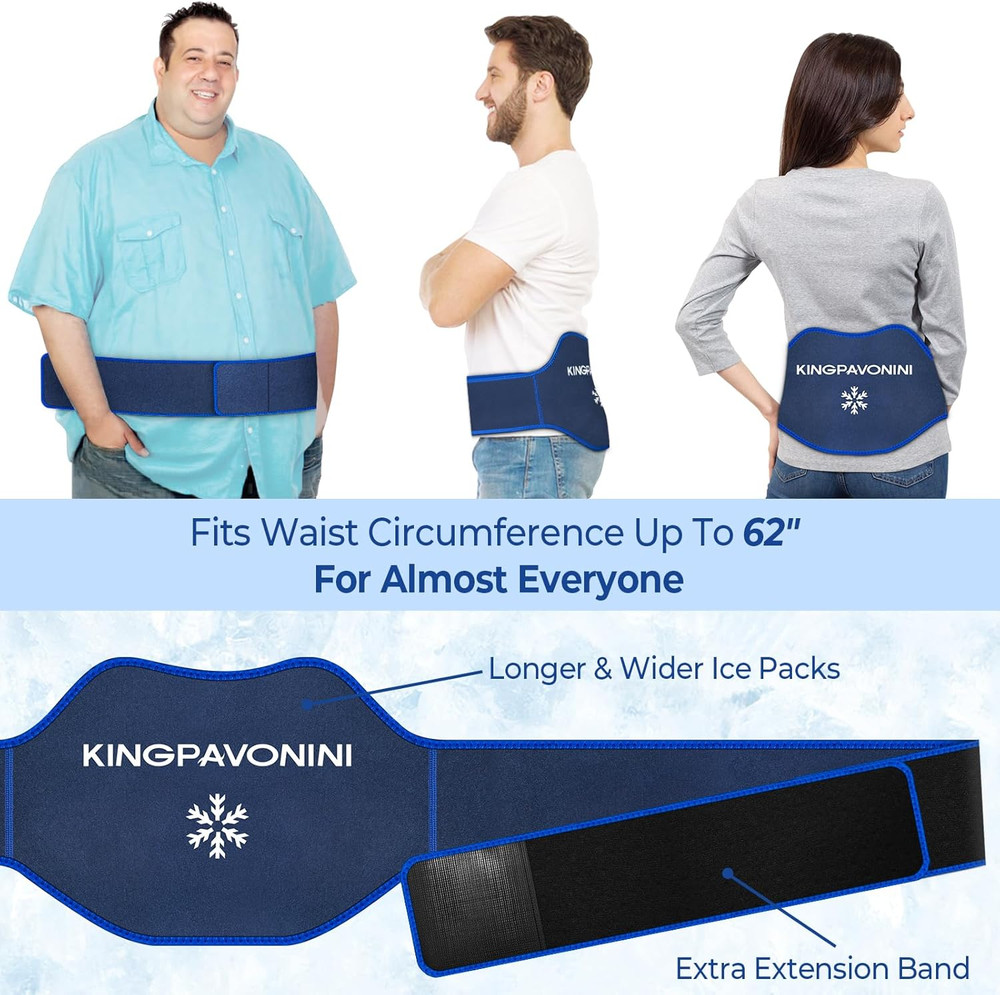 Extra Large Reusable Ice Pack for Back Pain Relief - 2 Pack with Strap