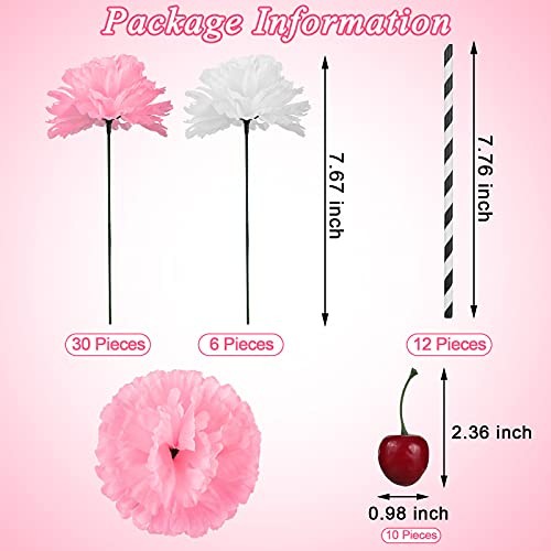6 Sets Pink Carnations Artificial Flowers, 50's Theme Party Decorations 58