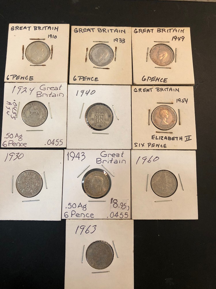 Six Pence Great Britain 10 Different Dates-Silver And Cupronickel