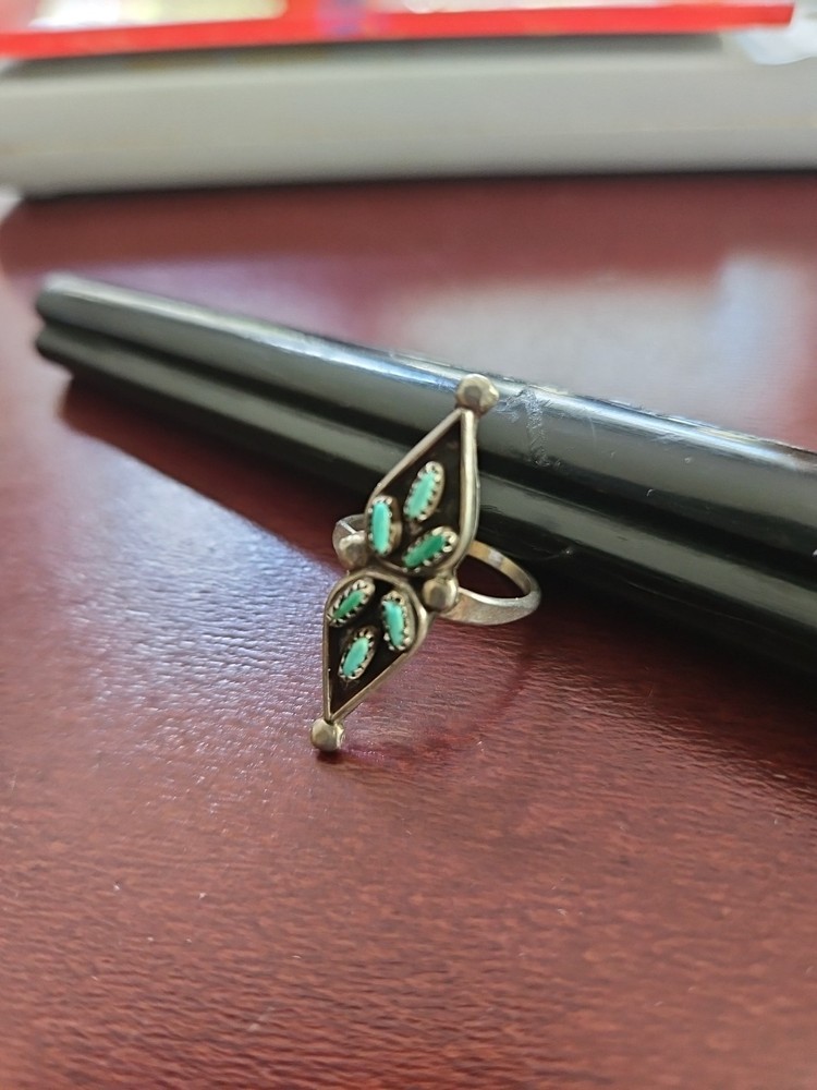 Zuni Sterling Turquoise Needlepoint Ring 5.25