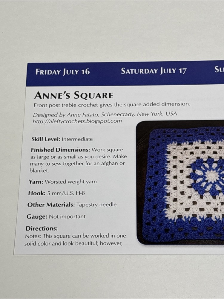 Anne's Square Crochet Pattern Card Page