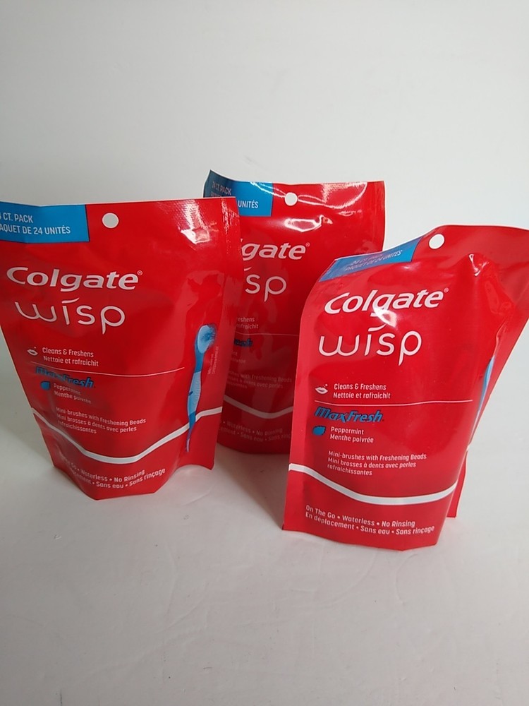 3x Colgate Max Fresh Wisp Disposable Mini Toothbrushes Peppermint - 24 Count