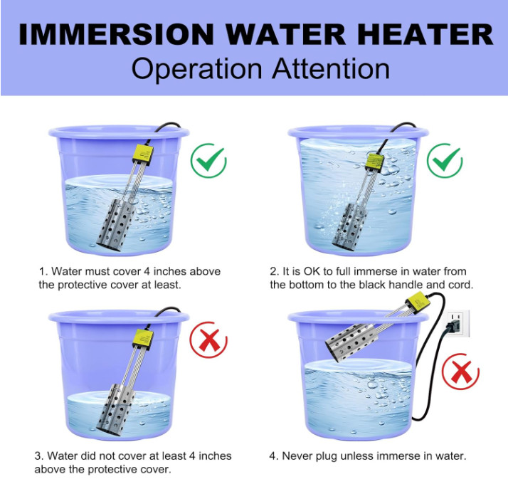 Calentador de Agua 1500W Inmersion con Control de Temperatura y Apagado