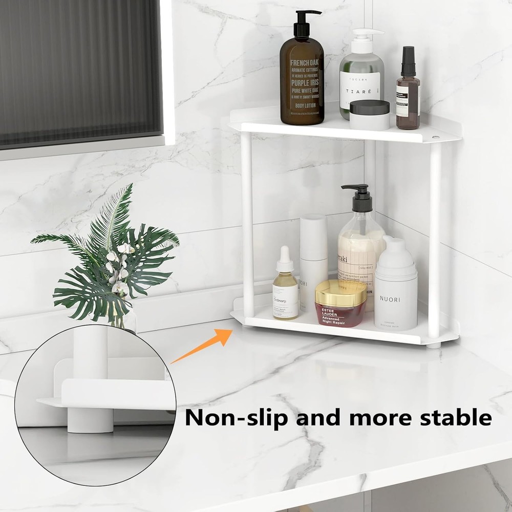 FLE Corner Bathroom Counter Organizer, 2 Tier Corner-White, White