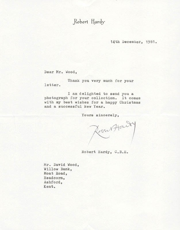 ROBERT HARDY - TYPED LETTER SIGNED 12/14/1981